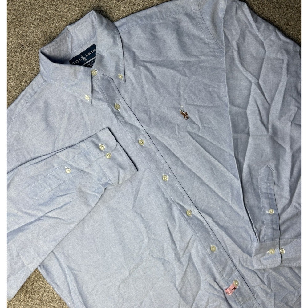 Polo Ralph Lauren Men's Yarmouth Large 16 34/35 Oxford Button Shirt Solid Blue